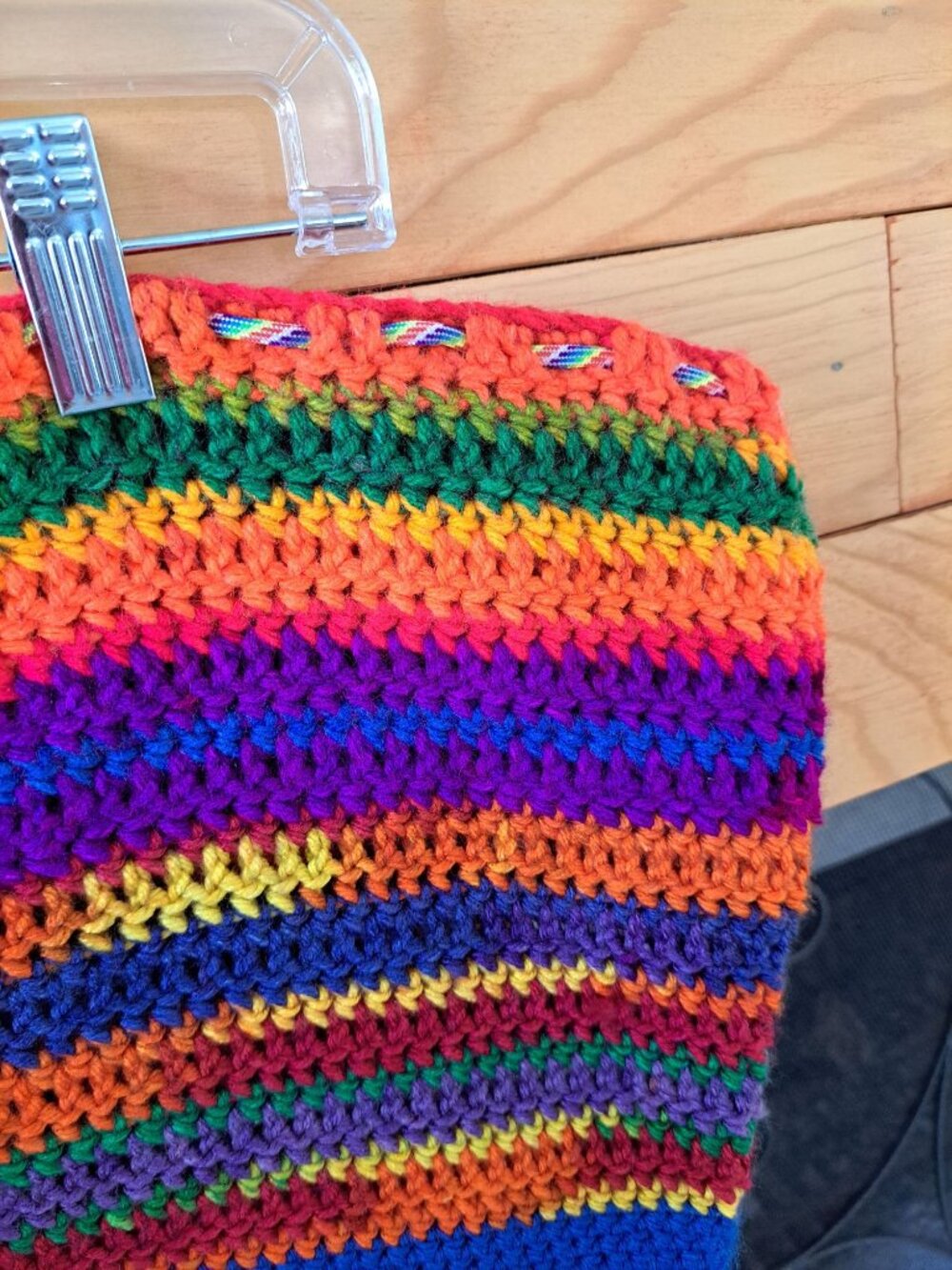 Handmade Crochet Rainbow Striped Sleeveless Top Drawstring Multicolor Yarn M - Picture 3 of 10